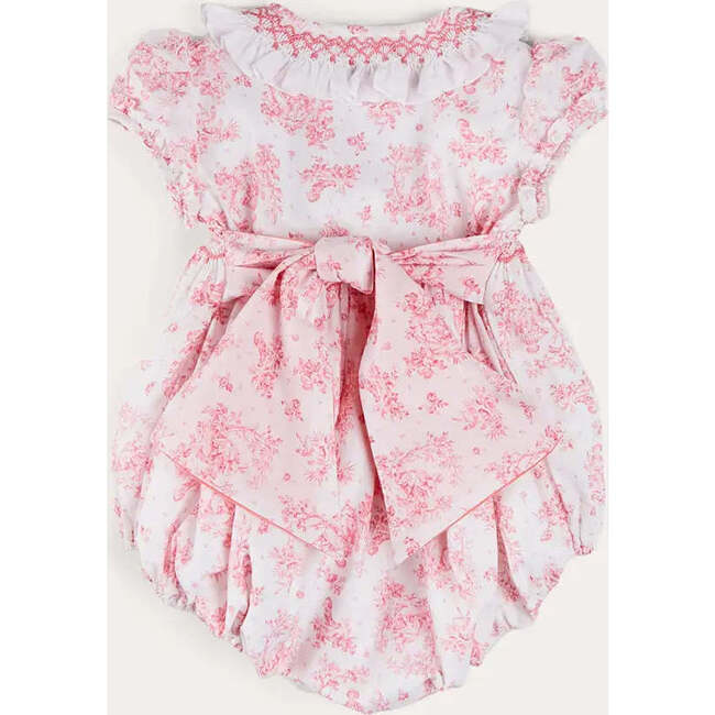 Audrey Hand Smocked Double Breasted Short Sleeve Romper in Pink - Rompers - 3