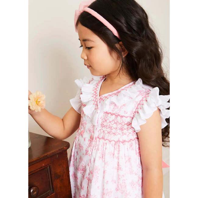 Audrey Toile Hand Smocked Double Breasted Sleeveless Dress in Pink - Dresses - 4