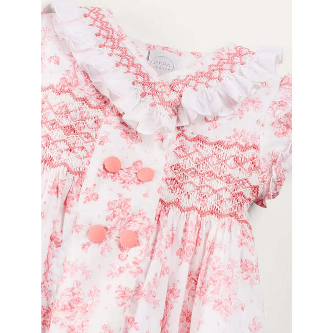 Audrey Hand Smocked Double Breasted Short Sleeve Romper in Pink - Rompers - 5