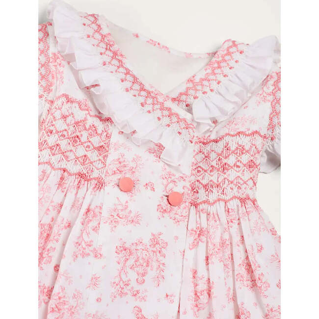 Audrey Toile Hand Smocked Double Breasted Sleeveless Dress in Pink - Dresses - 7