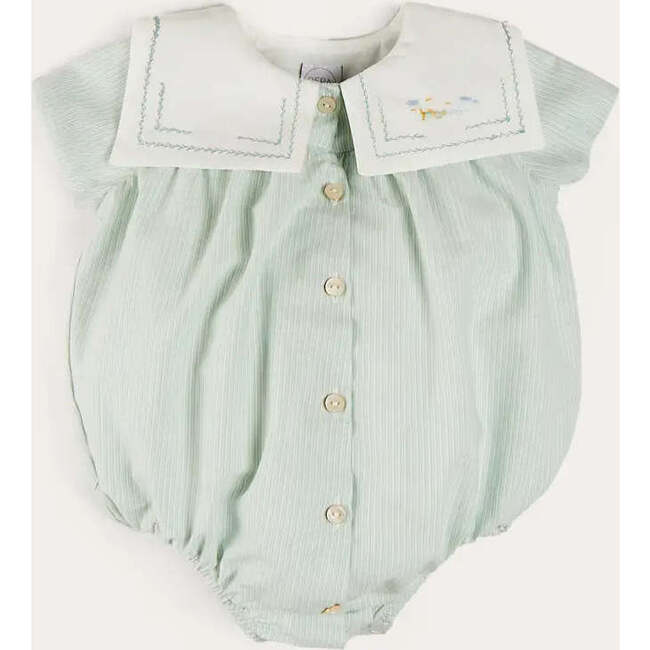 Pembridge Striped Plane Embroidery Short Sleeve Romper in Green - Rompers - 1