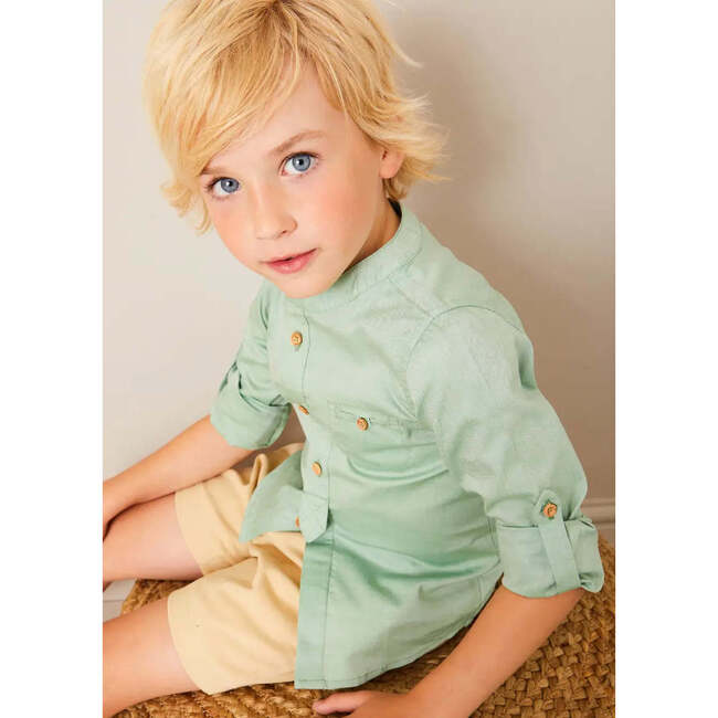 Plain Mao Collar Long Sleeve Shirt in Green - Shirts - 4