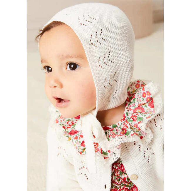 Openwork Cotton Knitted Bonnet in Cream