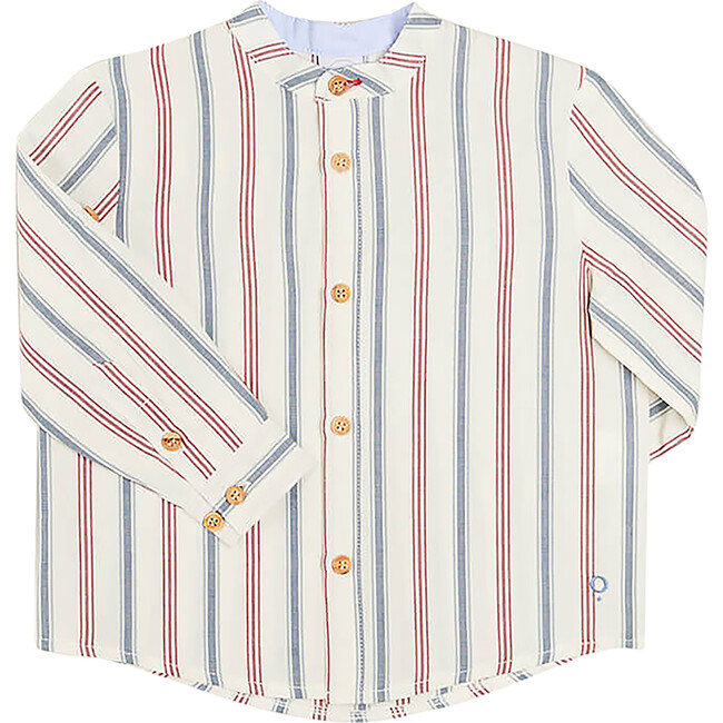 Striped Polo Collar Long Sleeve Shirt, Red - Shirts - 1