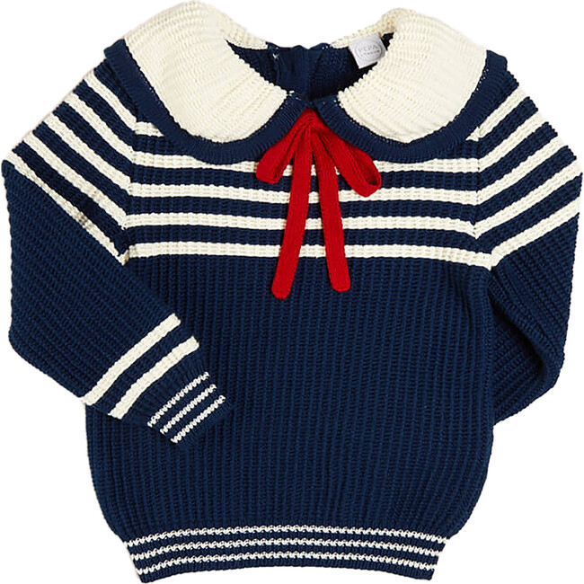 Striped Mariner Collar Jumper, Navy - Sweaters - 1