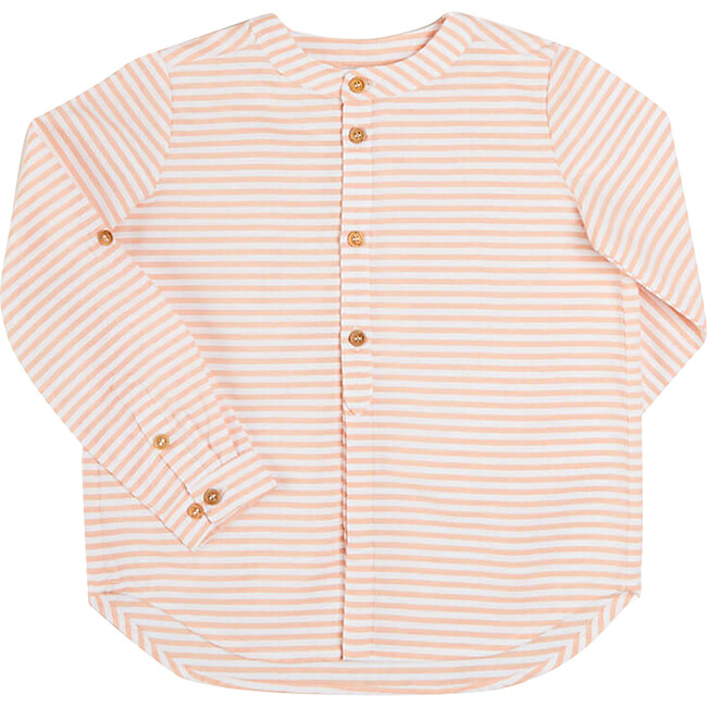 Striped Mao Collar Long Sleeve Shirt, Tangerine - Shirts - 1