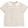 Striped Mariner Collar Short Sleeve Shirt, Beige - Shirts - 1 - thumbnail