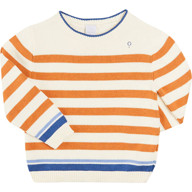 Striped Crewneck Jumper, Camel - Sweaters - 1
