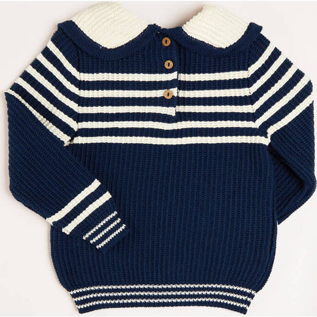 Striped Mariner Collar Jumper, Navy - Sweaters - 4