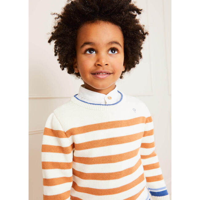 Striped Crewneck Jumper, Camel - Sweaters - 3