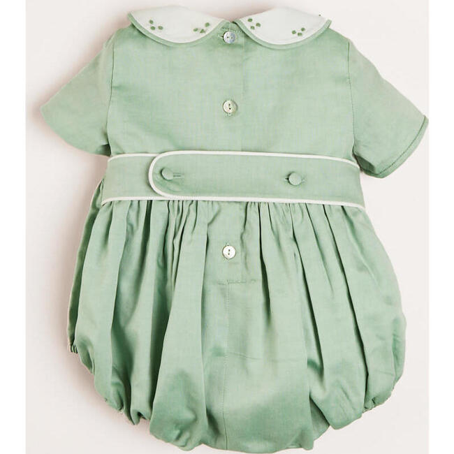 Peter Pan Collar Handsmocked Short Sleeve Romper, Green