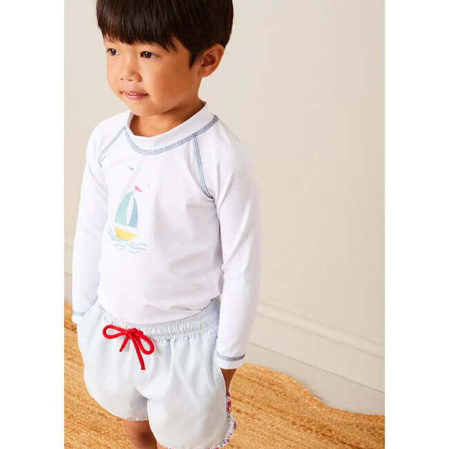 Boat Motif Long Sleeve Rashguard in Blue