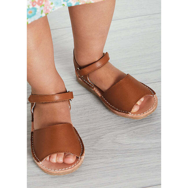 Open Toe Leather Sandals, Brown - Sandals - 3