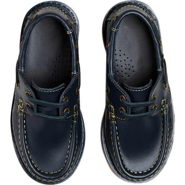 Leather Boat Shoes, Navy - Loafers - 1