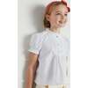 Frilly Neck Pleated Short Sleeve Blouse, White - Blouses - 3 - thumbnail