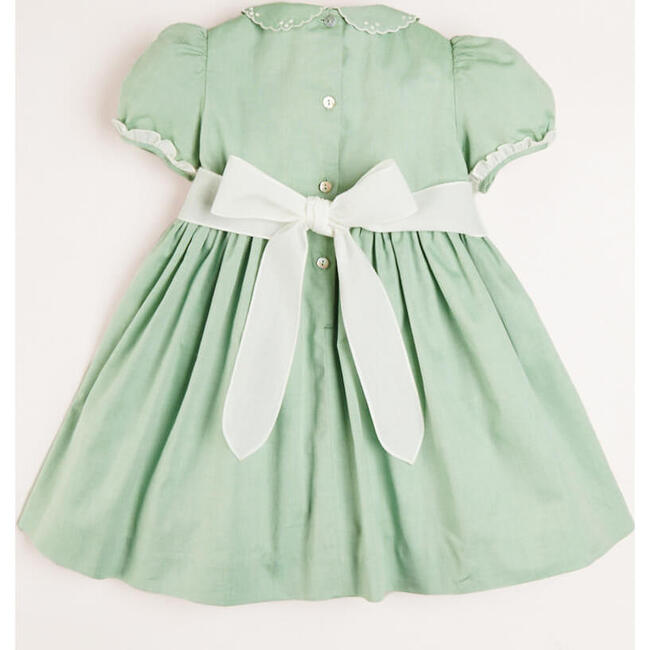 Handsmocked Peter Pan Collar Short Sleeve Dress, Green
