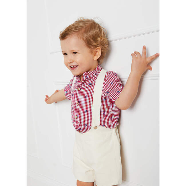 Button Detail Shorts with Braces, Beige