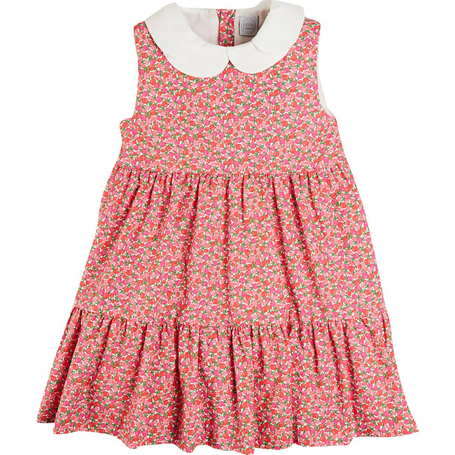 Annie Floral Print Scalloped Collar Sleeveless Dress, Coral - Dresses - 1