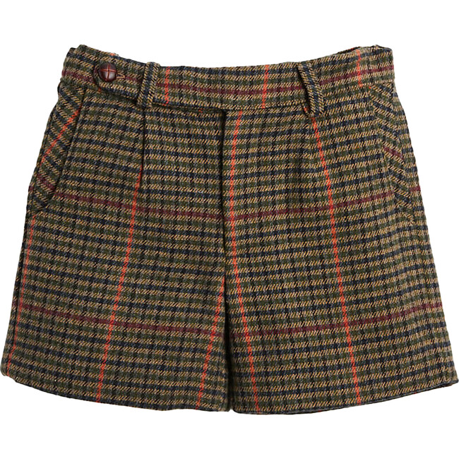 Houndstooth Leather Button Shorts, Brown - Shorts - 1