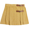 Herringbone Pleated Leather Buckled Kilt, Mustard - Skirts - 1 - thumbnail