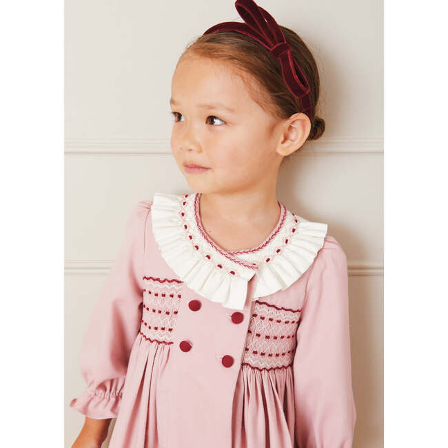 Double Breasted Hand-Smocked Collar Dress, Rose Pink - Dresses - 2