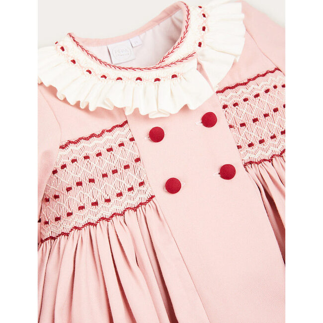 Double Breasted Hand-Smocked Collar Dress, Rose Pink - Dresses - 3