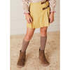 Herringbone Pleated Leather Buckled Kilt, Mustard - Skirts - 3 - thumbnail