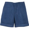 Wool Plain Folded Hem Shorts, Blue - Shorts - 1 - thumbnail