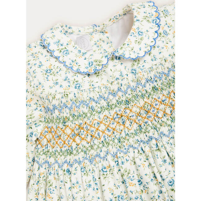 Floral Hand-Smocked Long Sleeve Collar Dress, Mustard - Dresses - 3