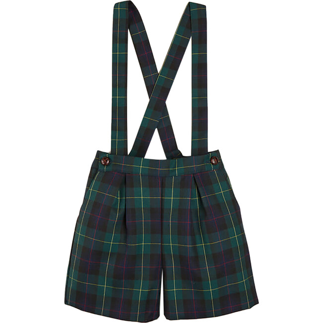 Tartan Shorts With Adjustable Braces, Green - Shorts - 1