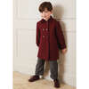 Traditional Double Breasted Coat, Burgundy - Coats - 2 - thumbnail
