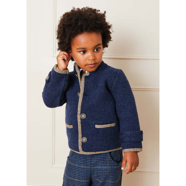 Austrian Single Breasted Contrast Trim Jacket, Blue