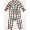 Sussex Tartan Print Yoke Ruffle Collar Long Sleeve Pyjamas Set, Red - Mixed Apparel Set - 3 - thumbnail