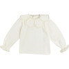 Lace Trim Petal Collar Elastic Cuff Long Sleeve Top, Cream - T-Shirts - 1 - thumbnail