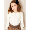 Lace Trim Petal Collar Elastic Cuff Long Sleeve Top, Cream - T-Shirts - 2