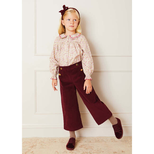 Gold Button Wide Leg Corduroy Pocket Trousers, Burgundy
