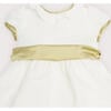 Girls Flower Frill Collar Short Puff Sleeve Sash Waist Dress, Ivory & Green - Dresses - 5 - thumbnail