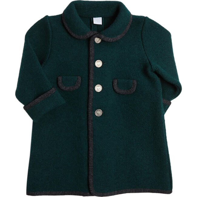 Austrian Contrast Trim Single Breasted Coat, Bottle Green & Grey - Coats - 1