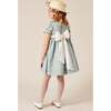 Girls Flower Occasion Frill Short Puff Sleeve Smocked Dress, Teal & Ivory - Dresses - 3 - thumbnail