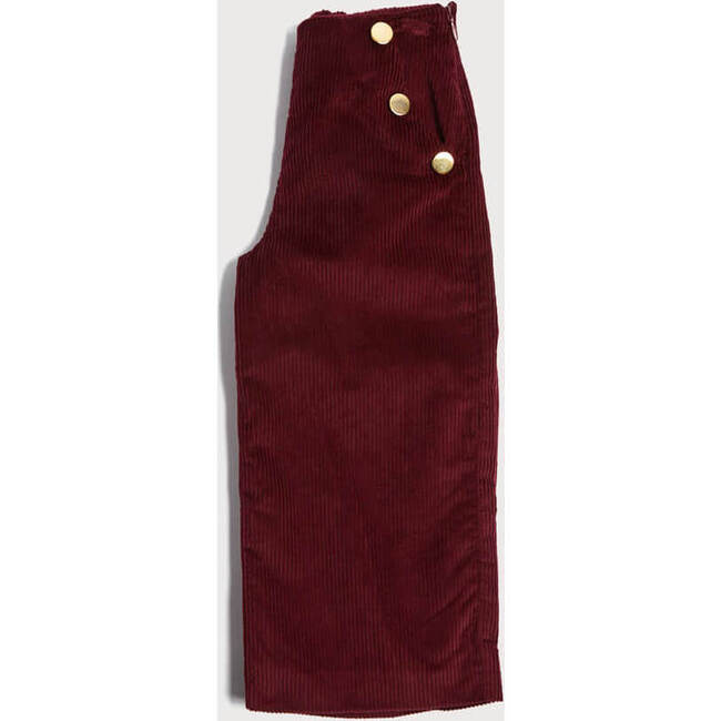 Gold Button Wide Leg Corduroy Pocket Trousers, Burgundy - Pants - 5