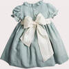 Girls Flower Occasion Frill Short Puff Sleeve Smocked Dress, Teal & Ivory - Dresses - 4 - thumbnail