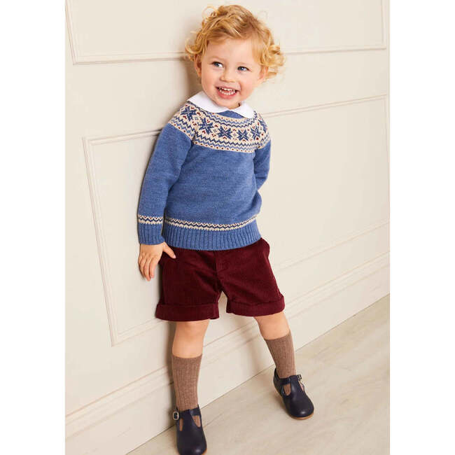 Elastic Waistband Ribbed Corduroy Shorts, Burgundy