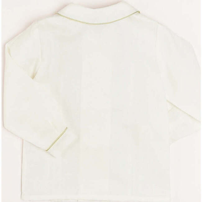 Double-Breast Peter Pan Collar Silk Piped Shirt, Green