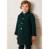Austrian Contrast Trim Single Breasted Coat, Bottle Green & Grey - Coats - 3 - thumbnail