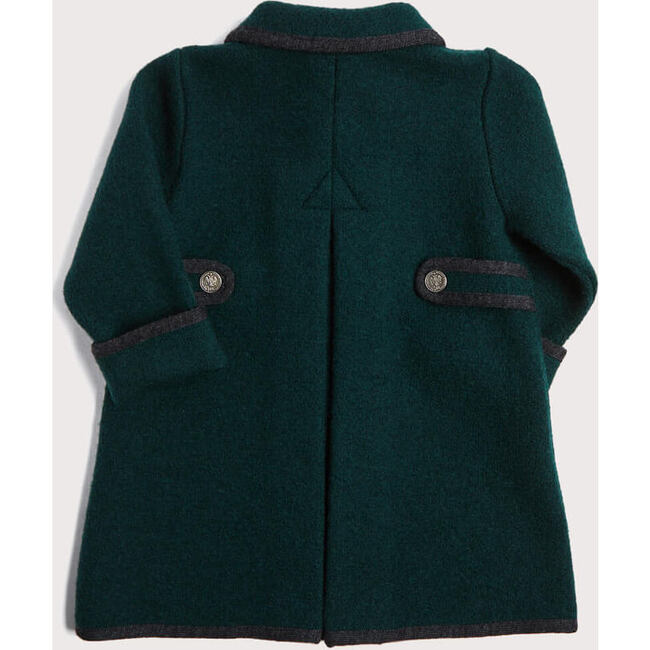 Austrian Contrast Trim Single Breasted Coat, Bottle Green & Grey - Coats - 4