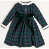 Windsor Tartan Print Ruffle Collar Long Sleeve Dress, Green - Dresses - 7 - thumbnail