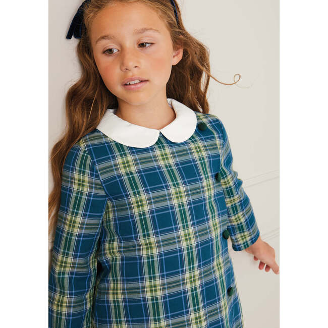 Check Peter Pan Collar Trapeze Dress, Classic Blue - Dresses - 3