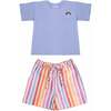 Rainbow Short Sleeve T-Shirt & Bermuda Shorts Set, Blue & Rainbow - Mixed Apparel Set - 1 - thumbnail