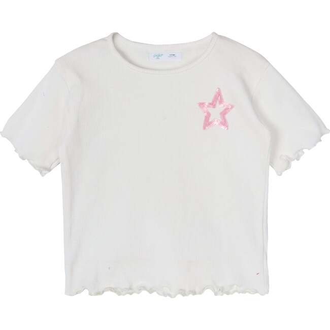 White Sequin Star Ribbed Top
