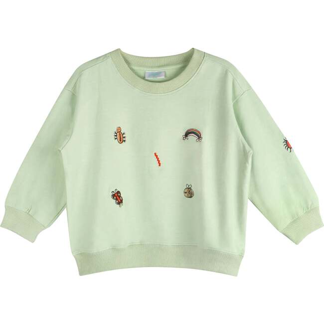 Fun Embroidered Sweatshirt & Drawstring Pants 2-Piece Set, Green
